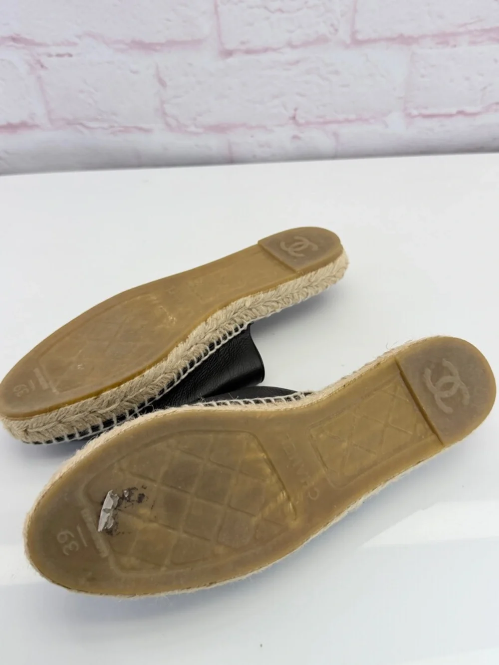 Chanel Goatskin CC Espadrille Mules 39 Black